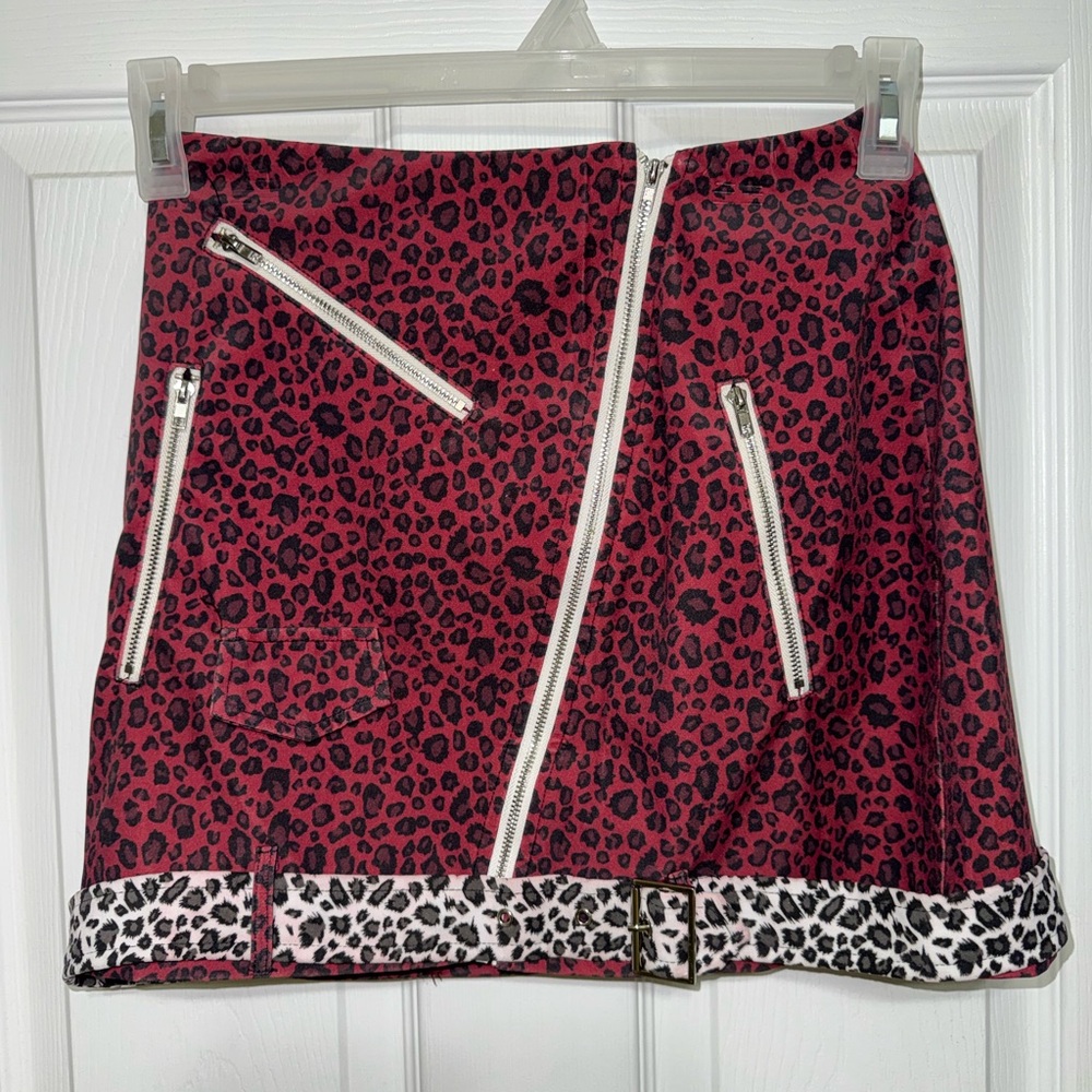 Shane Justin Zipper Mini Skirt Leopard Print Belted Sz S